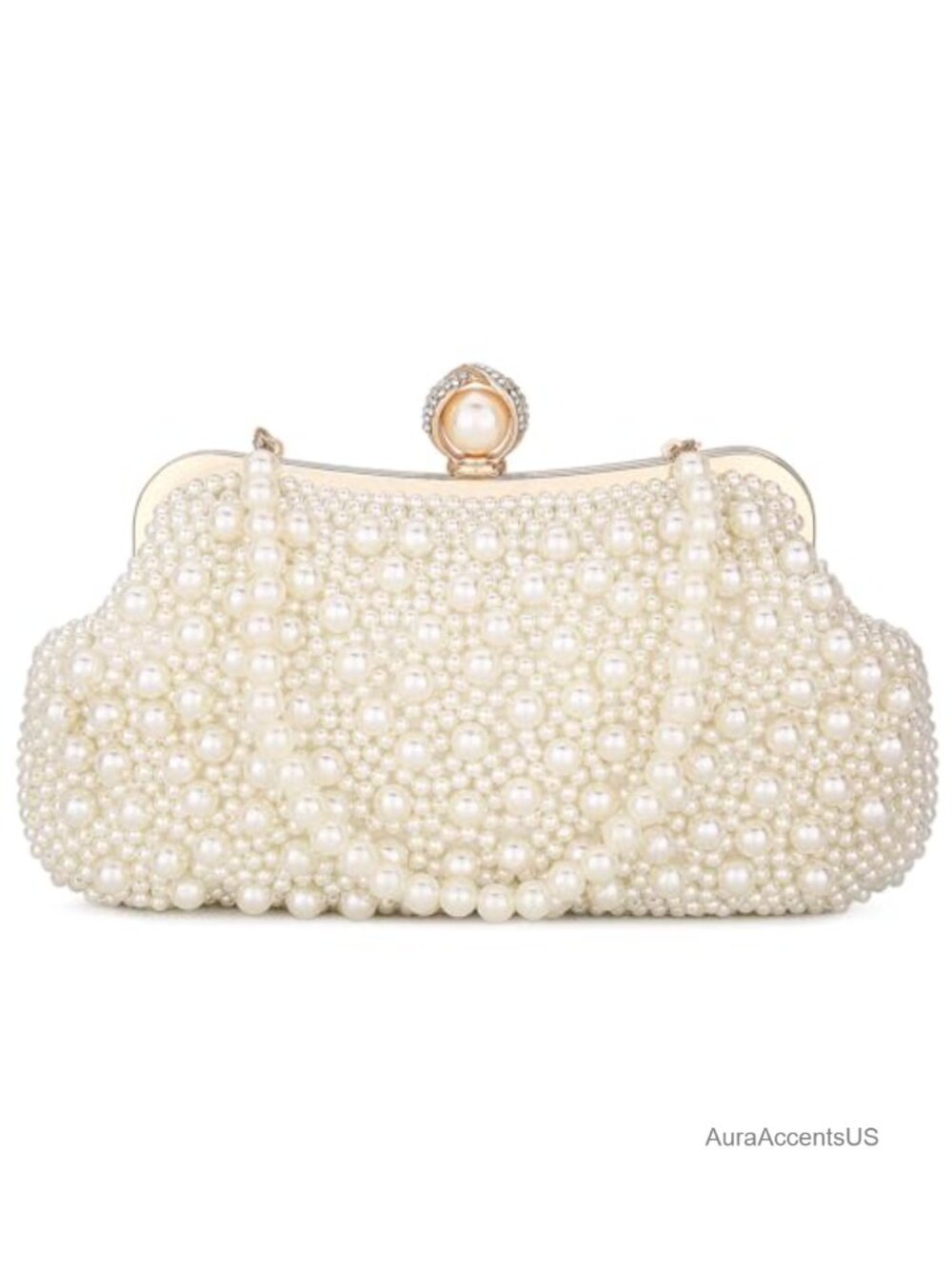Handmade Pearl Clutch with Chain Evening Bag Velvet Lined